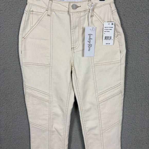 Indigo Rein Juniors' Women's Baggy Denim Jeans Straight Leg Beige Size 0 NWT's - Picture 2 of 8